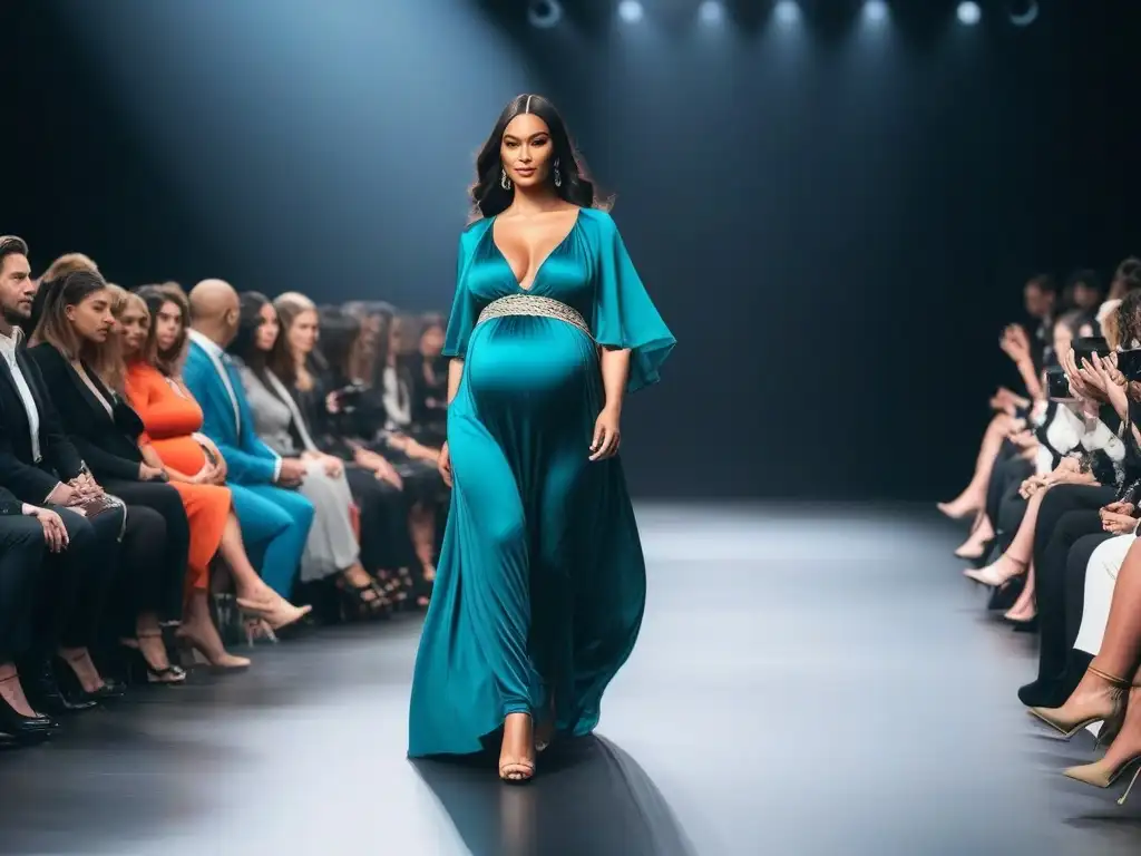 Desfile de moda inclusiva: embarazadas seguras y elegantes Desfiles de moda maternidad inclusivos: Grupo diverso de modelos embarazadas desfilando con confianza y estilo inclusivo