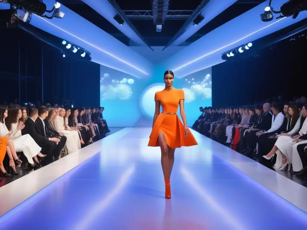 Pasarela Futurista: Moda 3D Impresionante Deslumbrante desfile de moda con impresión 3D en colores vibrantes y diseños vanguardistas