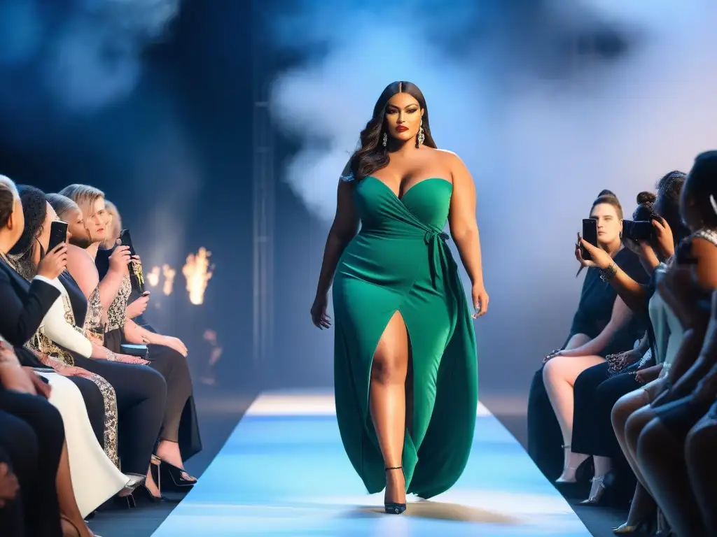 Desfile de moda plussize: Celebrando la diversidad en la pasarela Deslumbrante desfile de moda inclusiva con modelos de cuerpos diversos, elegantes y seguros, luciendo vanguardistas atuendos