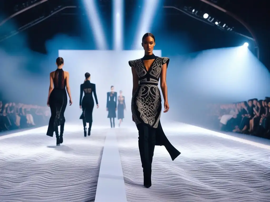 Desfile de moda futurista: prendas de micelio sorprenden con estilo y sostenibilidad Deslumbrante pasarela futurista con moda de cuero micelio, fusionando diseño y sostenibilidad