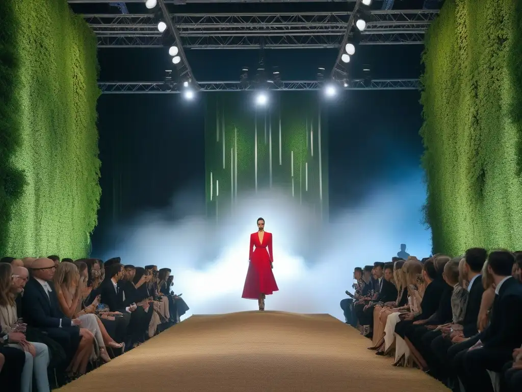 Desfile de moda sostenible: lujo y elegancia eco-friendly Deslumbrante pasarela de moda sostenible en la industria del lujo, fusionando normativas de sostenibilidad con elegancia y estilo ecofriendly