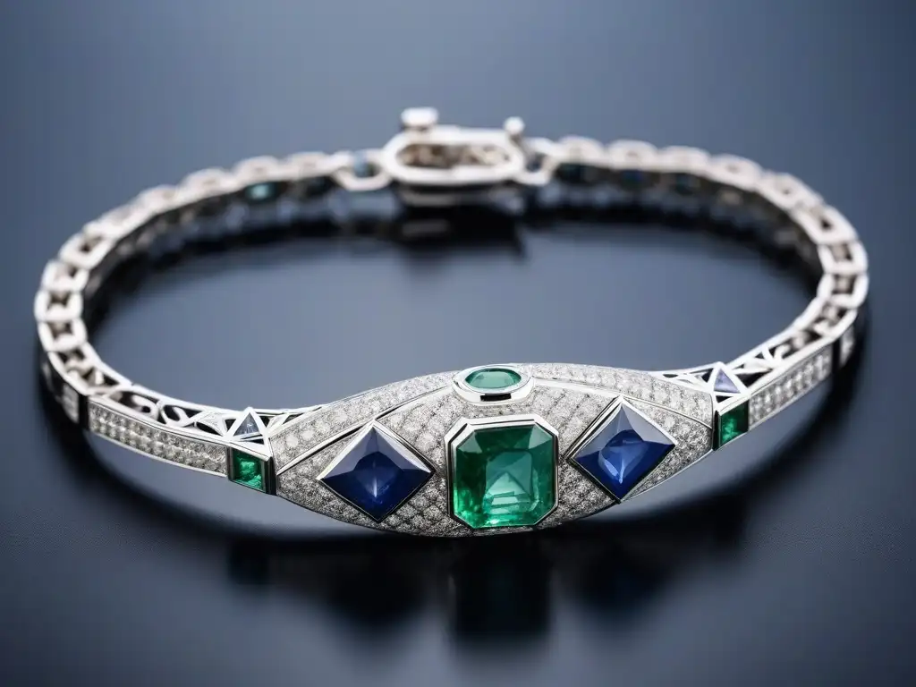 Pulsera de oro blanco con gemas en un diseño elegante y lujoso Deslumbrante pulsera de oro blanco con gemas, sobre terciopelo