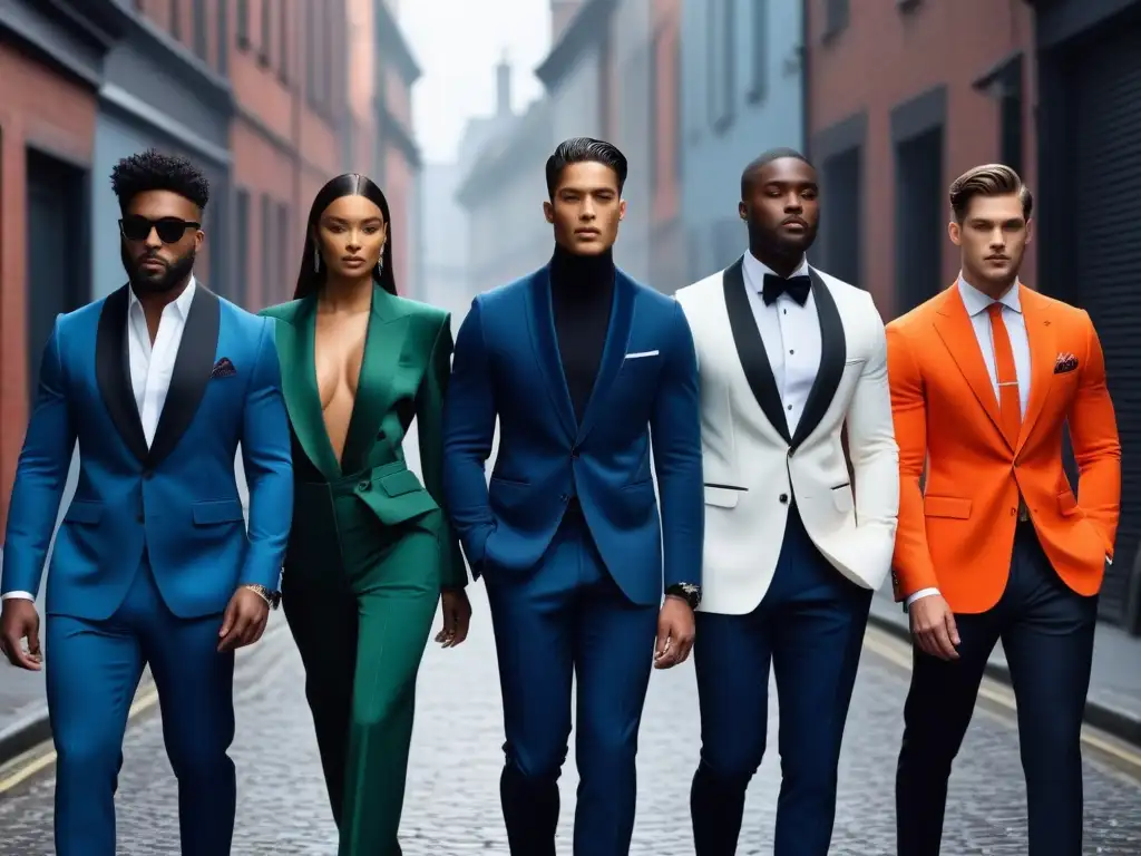 Moda masculina inclusiva: diversidad de estilos en la ciudad Una representación detallada de modelos diversos luciendo moda masculina inclusiva clásicos tendencia en un entorno urbano elegante