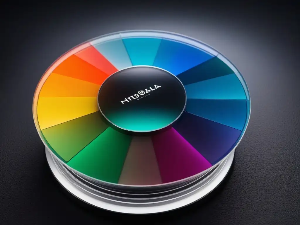 Rueda de colores: impacto de tonos y matices en moda Detallado círculo cromático con colores vibrantes y etiquetas en español, sobre fondo moderno