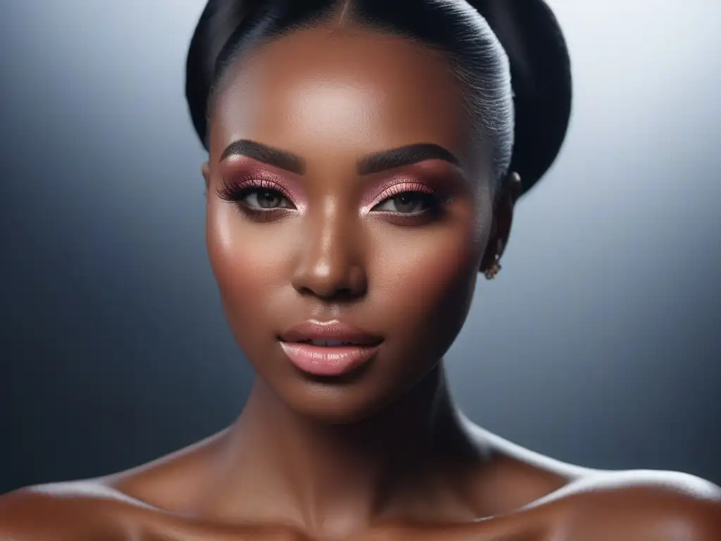 Blush vibrante para piel oscura: detalle ultra realista Detallado maquillaje con colorete para todos los tonos resalta la piel radiante de la modelo