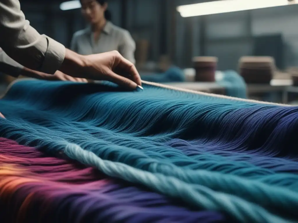 Diseño textil sostenible: arte en colores vibrantes Detalle colorido del proceso de tintura textil sostenible en un taller de moda