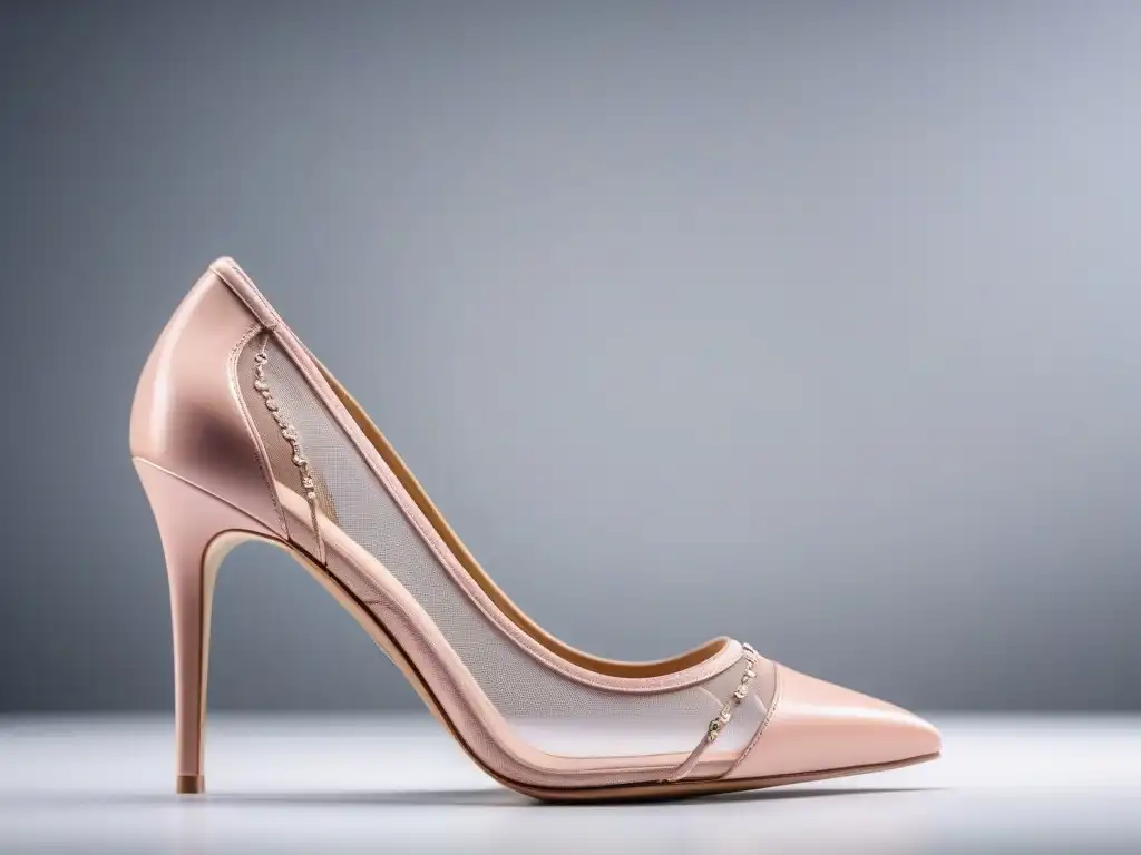 Tacones de diseño: Detalle rosa pálido ultraelegante Detalle elegante de tacón stiletto rosa claro con costuras intrincadas y brillo sutil