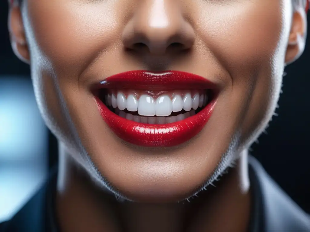 Sonrisa deslumbrante: arte en odontología cosmética Detalle excepcional de una sonrisa radiante, reflejando tratamientos dentales cosméticos personalizados