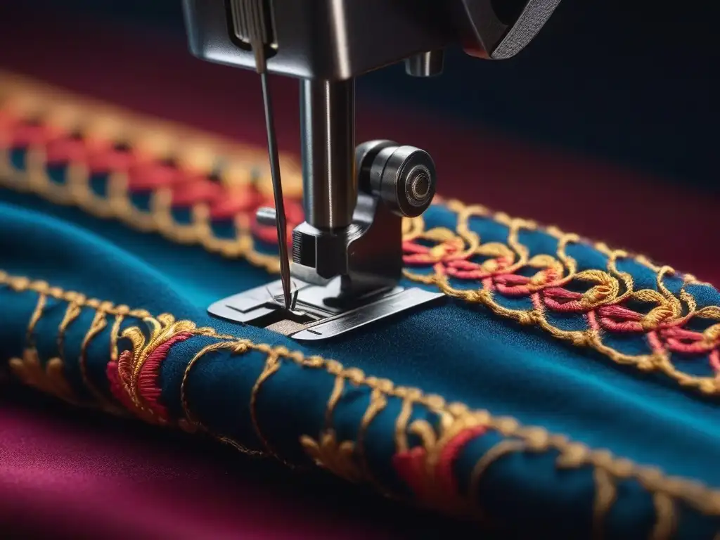 Needlecraft: Belleza y precisión en costura multicolor Detalle exquisito de una aguja de máquina de coser de última generación