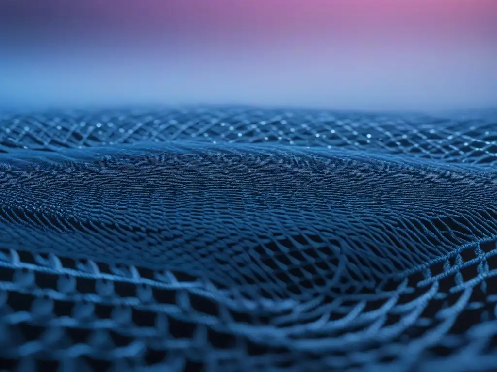 Tejido de alta tecnología con patrones nano en colores brillantes Detalle fascinante de textiles revolucionarios con nanotecnología en intrincados patrones y colores brillantes