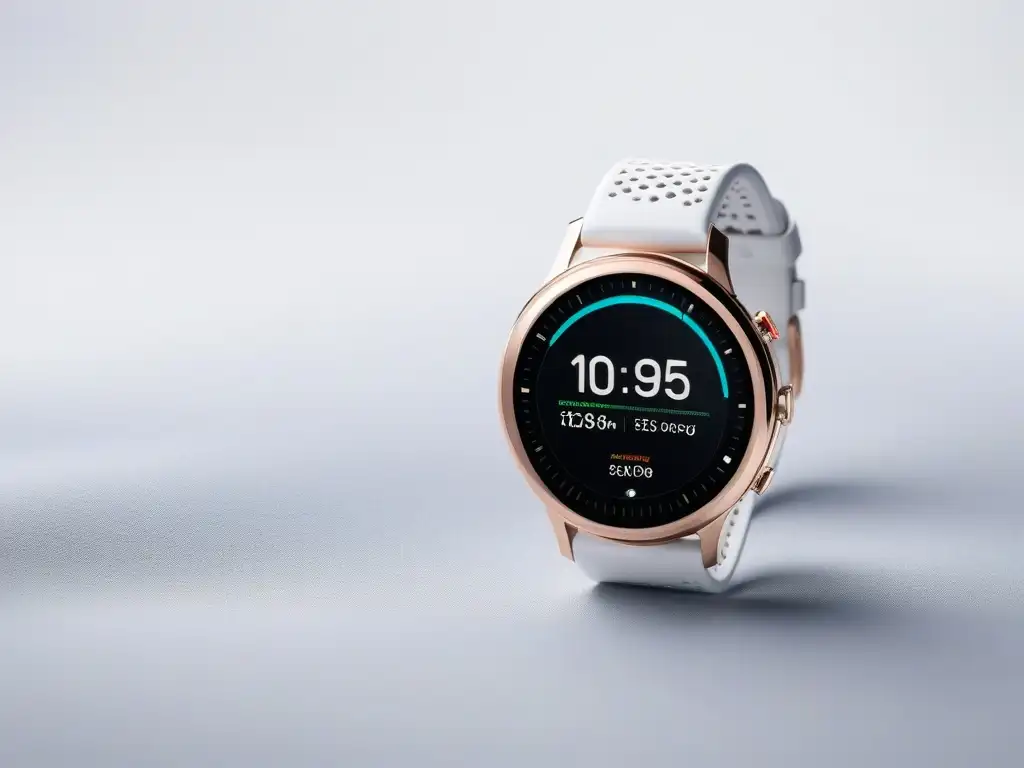 Smartwatch eco-friendly de diseño futurista y sostenible Detalle de smartwatch ecológico futurista, integrando moda sostenible y tecnología avanzada