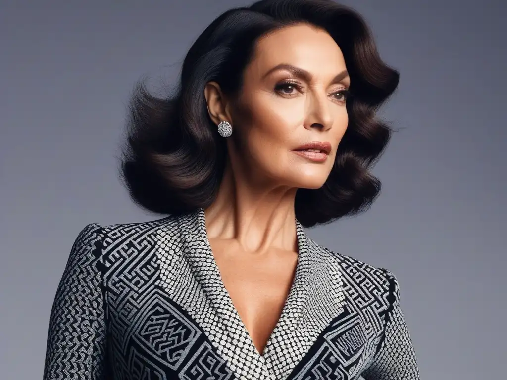 Diane von Fürstenberg: diseño icónico del vestido envolvente en alta resolución Detalle del icónico vestido cruzado de Diane von Fürstenberg, resaltando la elegancia atemporal y la inclusión en la moda diversa