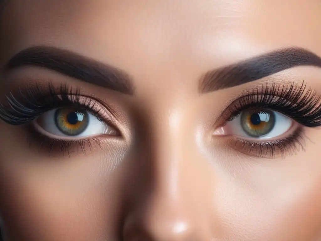 Mirada intensa: cejas y pestañas perfectas en ultradetalle Detalle impresionante de ojos con cejas y pestañas perfectas, resaltando la importancia de tratamientos cejas pestañas inclusivos