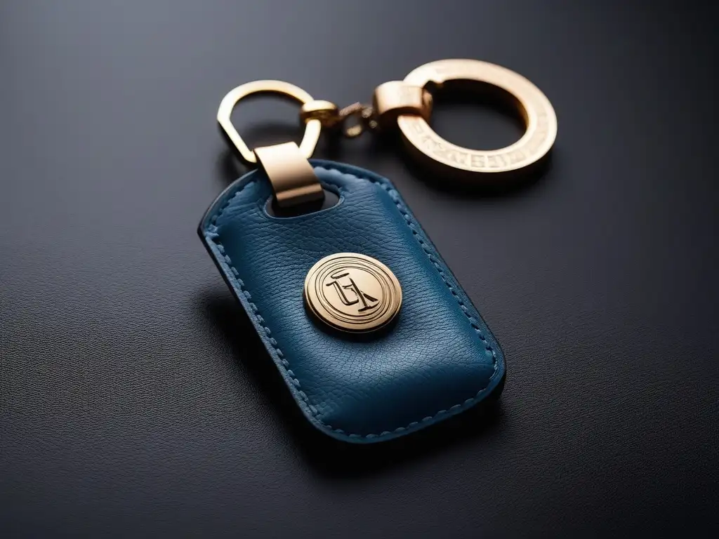 Keychain de lujo: detalle ultrafino y elegante Detalle de un llavero de diseñador exclusivo en cuero y metal de alta gama, elegante y sofisticado