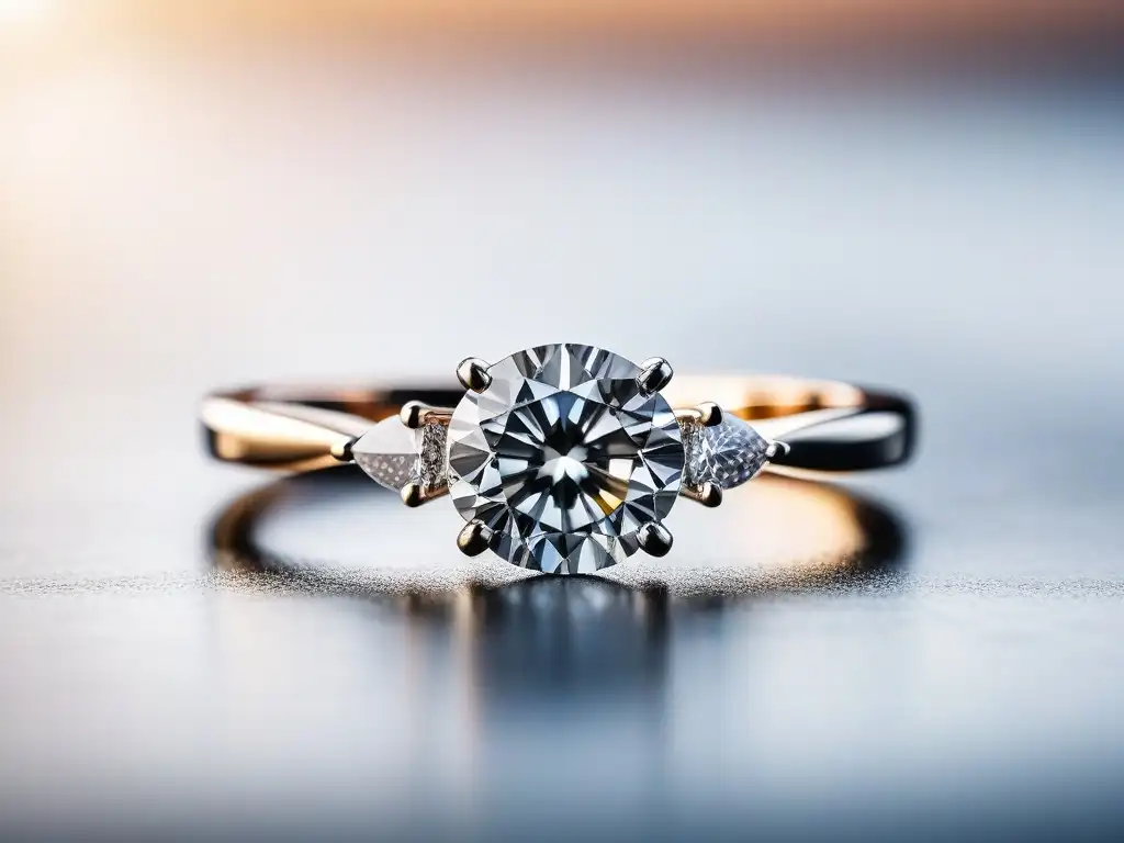 Diamante brillante en anillo de oro blanco: lujo y elegancia Detalle lujoso de anillo de diamante en oro blanco, joyas de lujo para tallas especiales