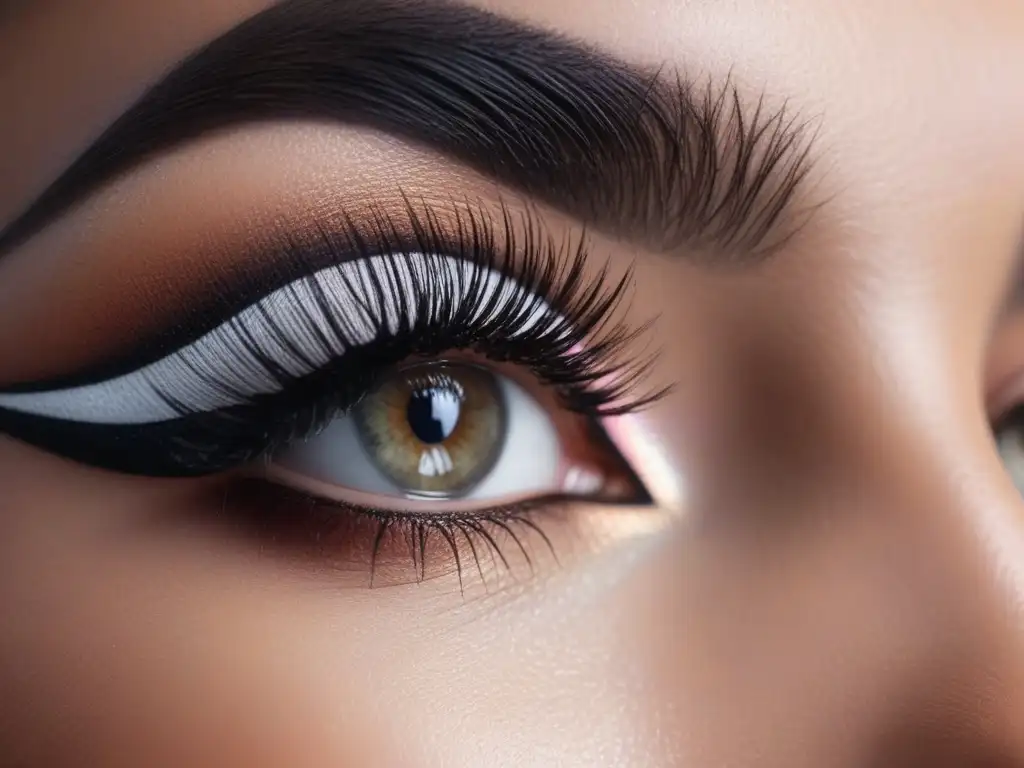 Mirada hipnótica: pestañas voluminosas y glamurosas Detalle lujoso de ojo con pestañas voluminosas, maquillaje de alta gama eventos