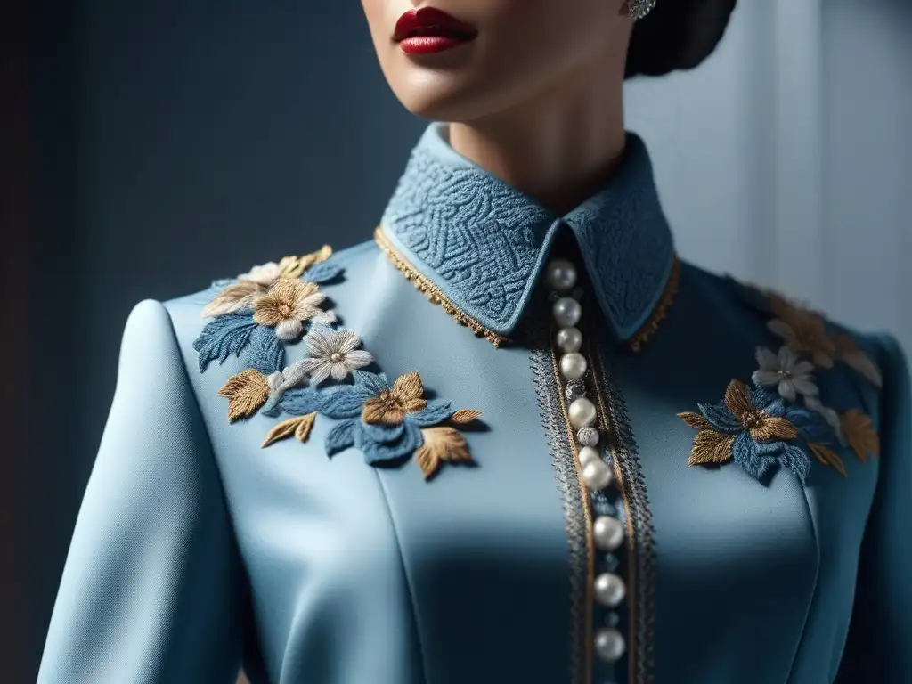 Maniquí chic: moda petite con detalles intrincados Detalle de maniquí con atuendo chic y moderno, destacando la moda petite para diseñadores emergentes