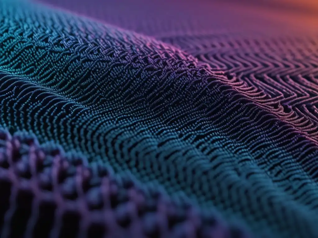 Textil antimicrobiano: detallado y vanguardista bajo microscopio Detalle microscópico de tejido antimicrobiano adaptativo, revelando patrones e innovadora tecnología para la salud
