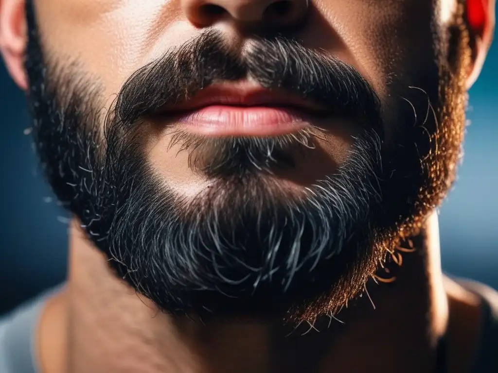Detalle excepcional: barba cuidada y piel impecable Detalle minucioso de barba y piel masculina cuidada con tratamientos para cuidado barba piel