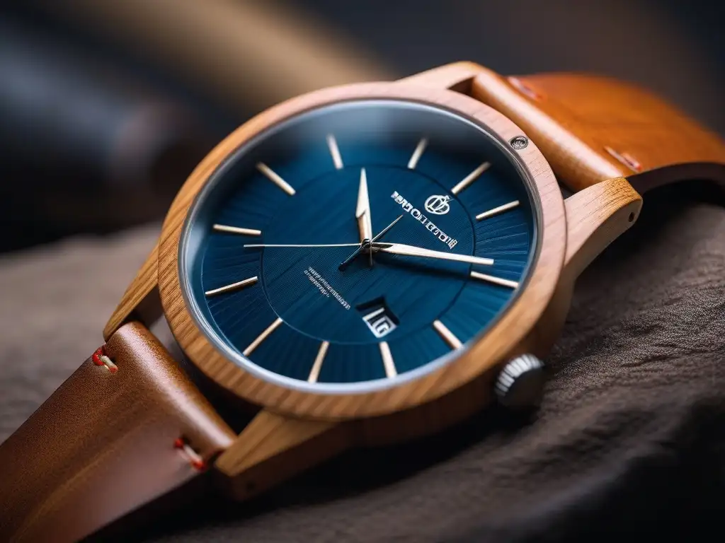 Reloj de bambú sostenible: elegancia ecofriendly Detalle de reloj de bambú sostenible, elegante y ecoamigable