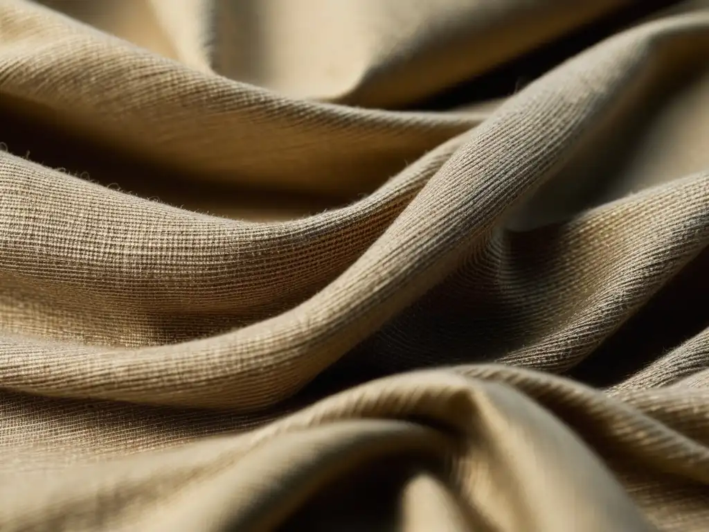 Textura lujosa de tela de cáñamo: eco-amigable y duradera Detalle de tela de cáñamo sostenible en maniquí, transmitiendo durabilidad y confort