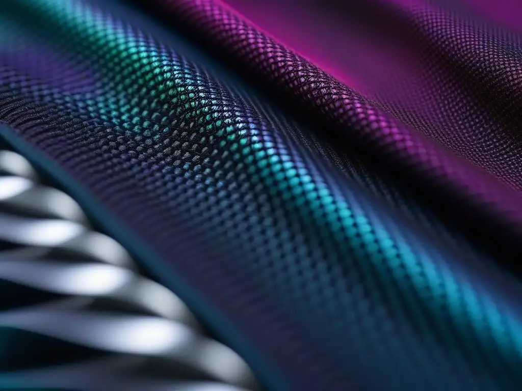 Tela textil futurista con tecnología innovadora y patrones intrincados Detalle de tejido futurista con patrones innovadores y tecnología integrada