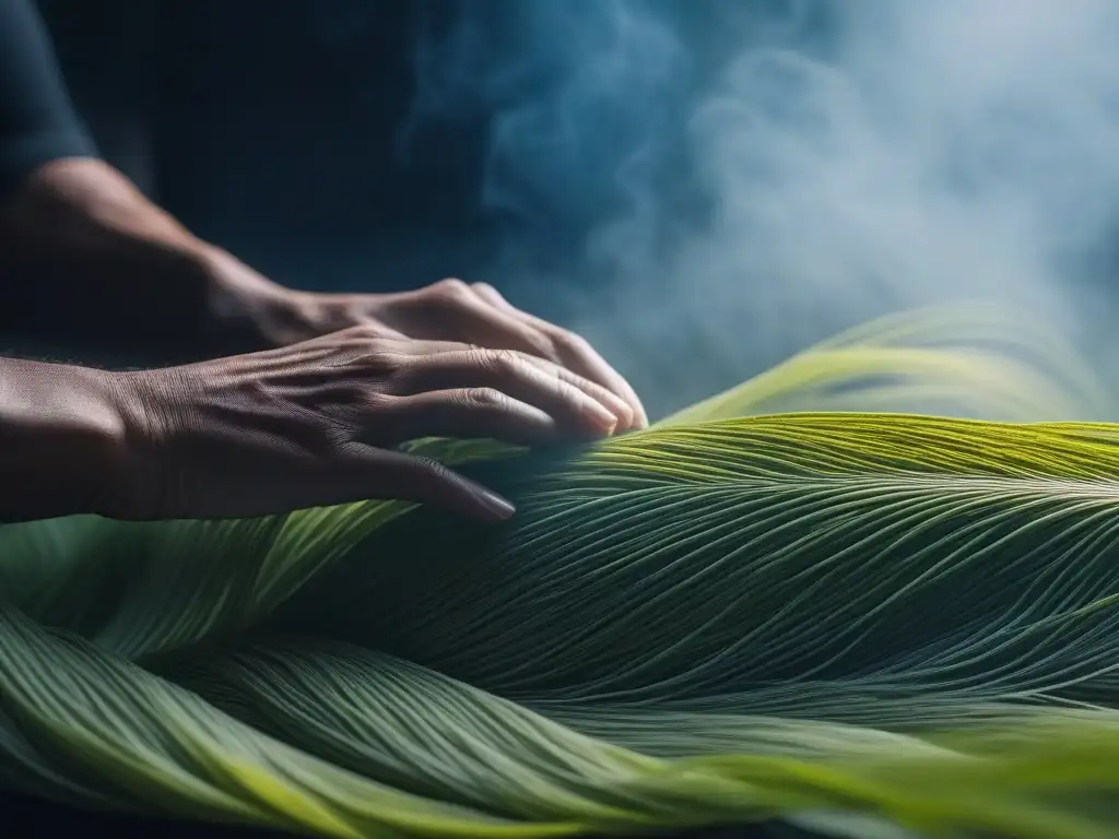 Tejido sostenible de diseño futurista con tintes ecológicos Detalle del tejido de textiles inteligentes sostenibles en un estudio de moda inclusiva futurista