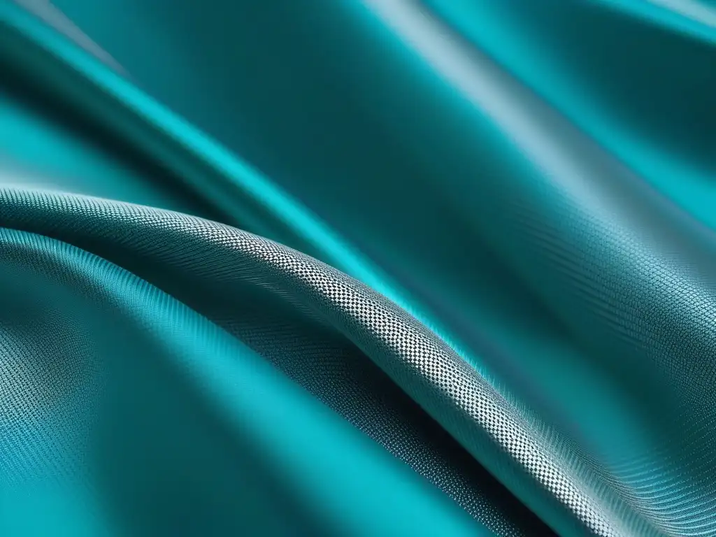 Tejido sintético de alta tecnología: flexible, duradero y futurista Detalle de tela sintética de alta tecnología, flexible y duradera con diseño futurista y patrón innovador en tonos plata y verde azulado