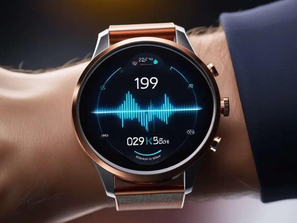 Smartwatch de lujo: detalle ultramoderno y elegante Detalle ultradetallado de un smartwatch premium exclusivo con diseño moderno y pantalla vibrante de alta resolución