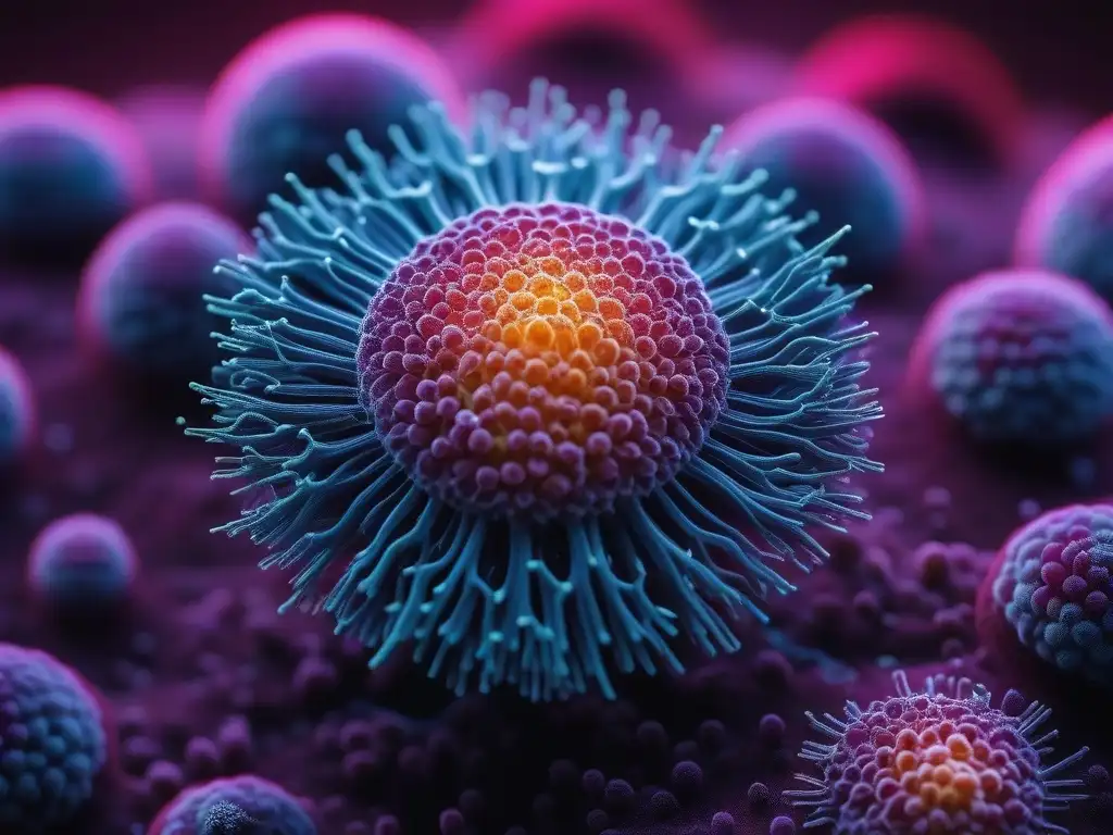 Detalle de célula cutánea vibrante y saludable bajo microscopio Detalle vibrante de célula cutánea sana rodeada de partículas luminosas, resaltando los beneficios de suplementos para piel sana belleza