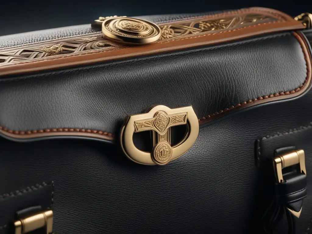 Vintage Bolso de Lujo: Detalles Dorados en Cuero Detalle vintage de bolso de lujo con accesorios dorados en piel de tono clásico