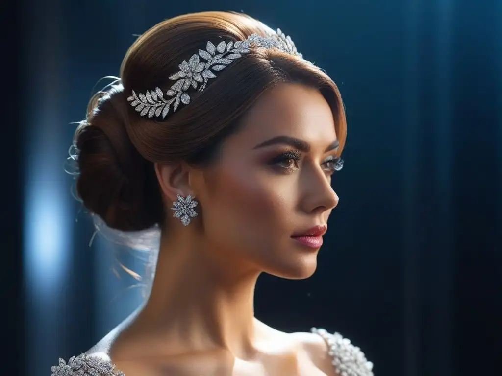 Exquisito tocado nupcial de diamantes y flores para novia Detalles florales y cristales deslumbrantes en un elegante accesorio de boda lujo inclusivo en el peinado de la novia
