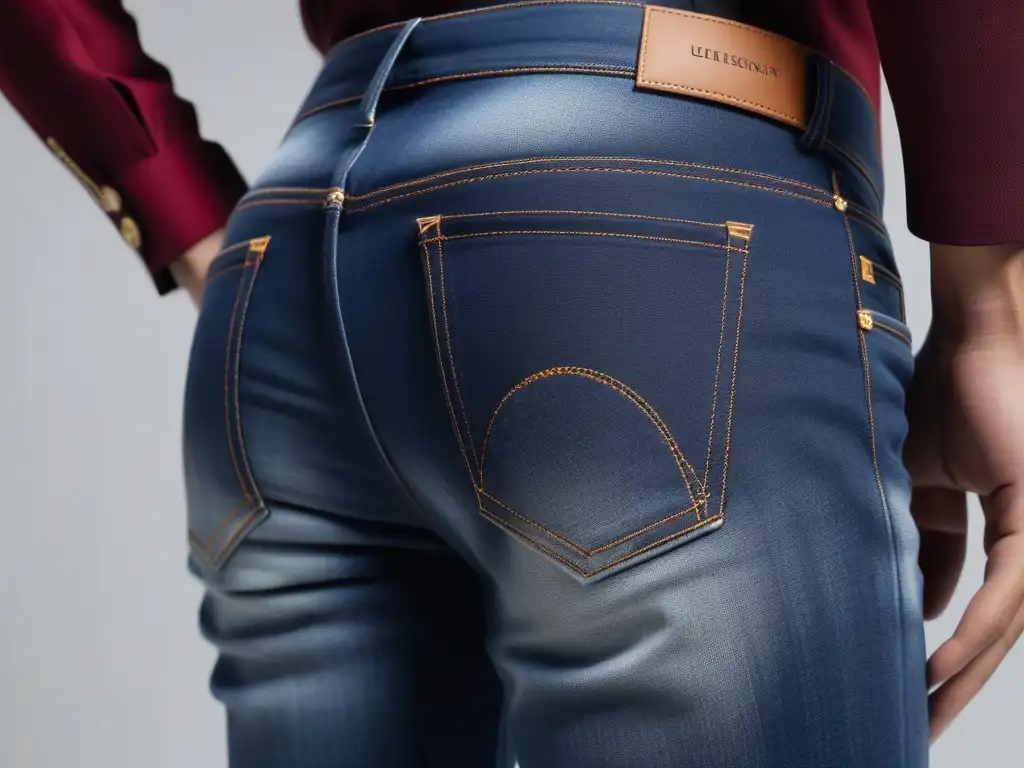 Jeans skinny darkwash: detalle y elegancia en imagen de alta calidad Detalles impecables de los mejores jeans para figura petite en fondo blanco, transmitiendo sofisticación y elegancia