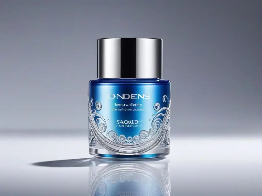 Crema de lujo con brillo: innovación científica en skincare Detalles del lujoso producto de belleza de alta gama con ingredientes exclusivos y packaging elegante en laboratorio sofisticado