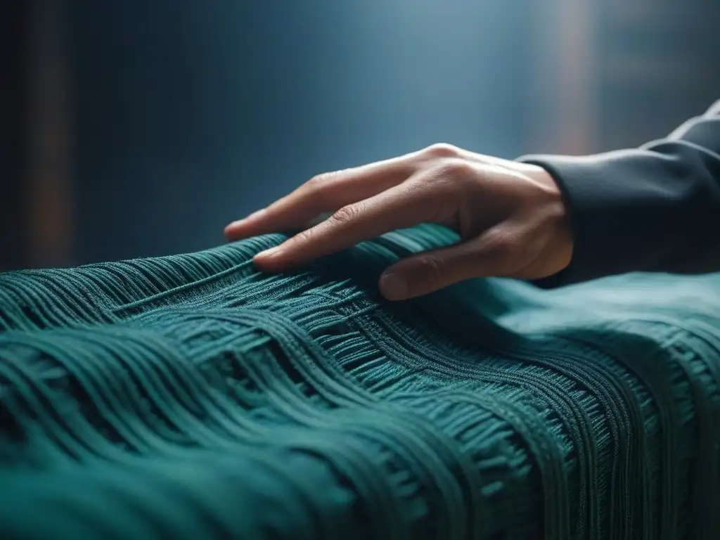 Tejido ecofriendly: detalle en tonos verdes, azules y grises Detalles en tejido reciclado en tonos verdes, azules y grises