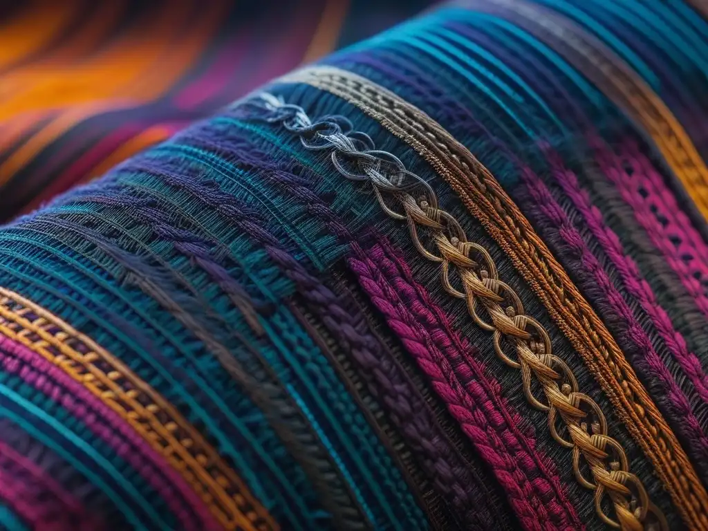 Textil vibrante y detallado: arte en tejido resistente y lujoso Detalles vibrantes y patrones intrincados en tejidos duraderos para moda inclusiva
