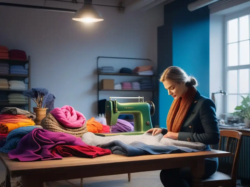 Diseñador de moda crea prendas únicas en estudio luminoso Un diseñador de moda transforma ropa vieja en piezas únicas en un estudio luminoso y moderno
