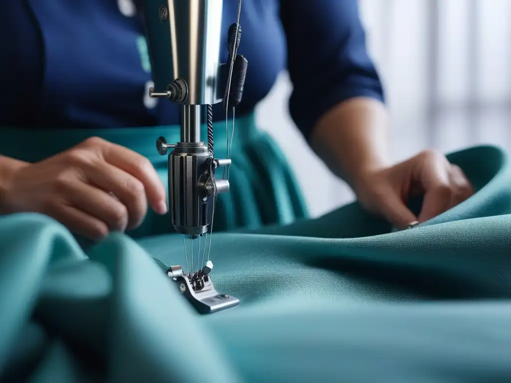 Modista de moda sostenible crea vestido de talla grande Un diseñador de moda sostenible para altas confecciona con pasión una prenda en un elegante taller luminoso
