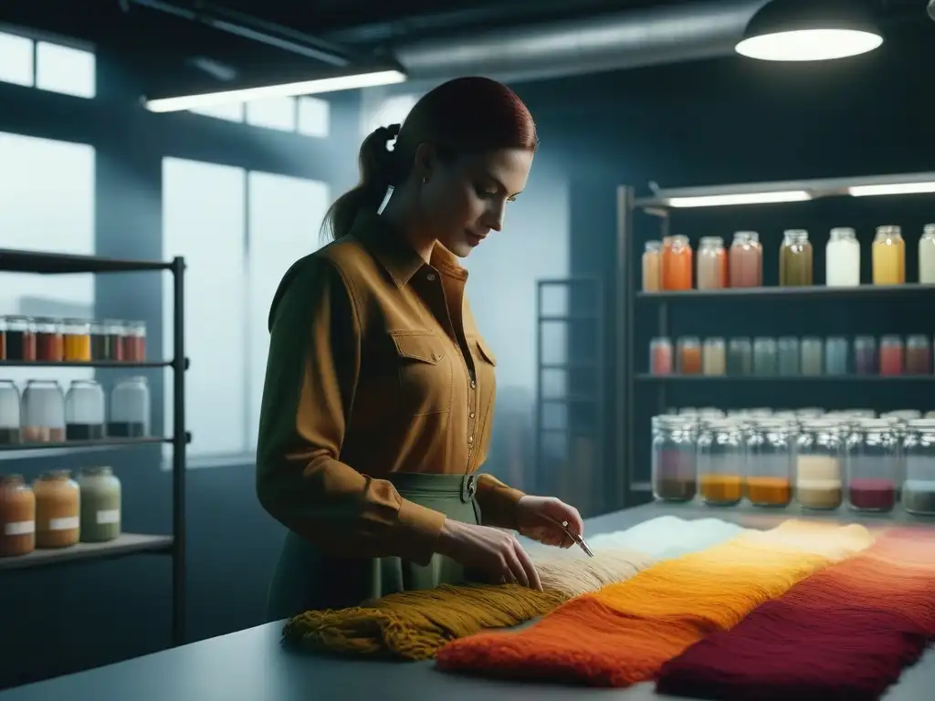 Diseñador de moda eco: pasión y sostenibilidad en acción Diseñador de moda en taller de tintes sostenibles, mezclando colores con pasión