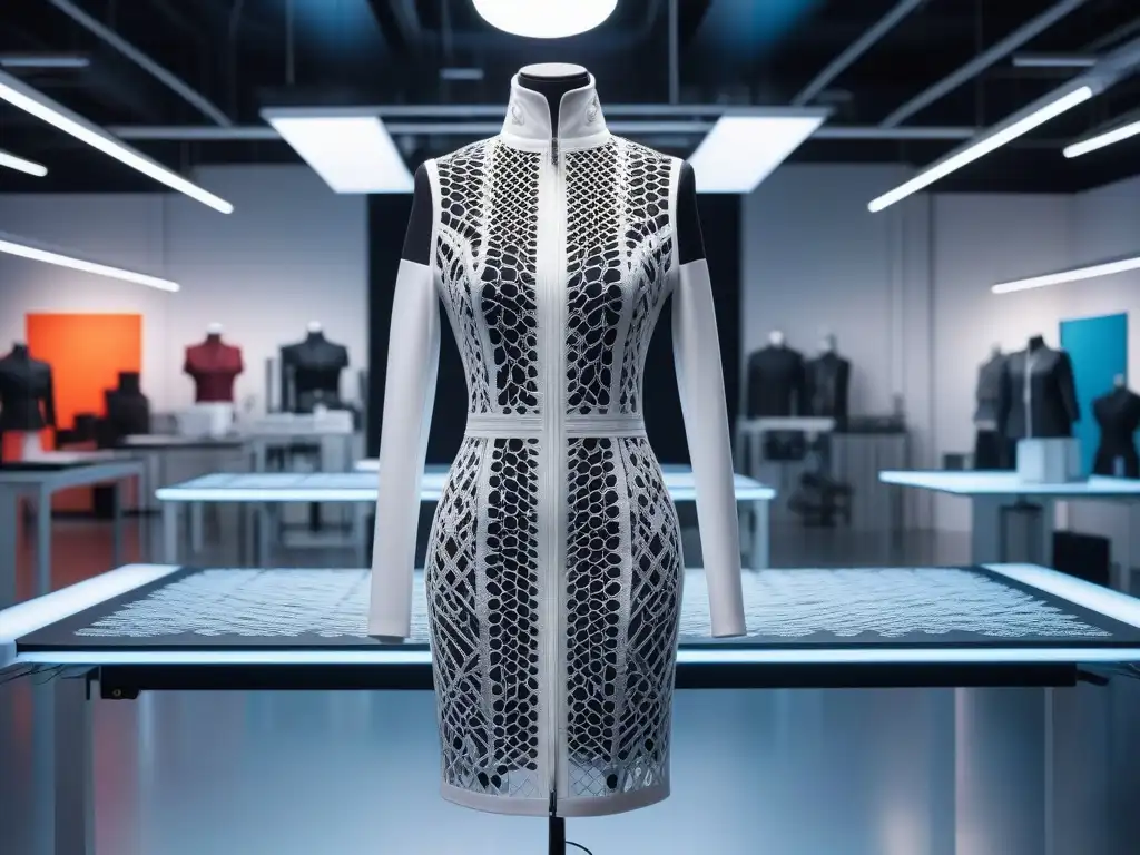 Diseñador de moda supervisando impresión 3D en estudio futurista Un diseñador de moda con impresión 3D supervisa vanguardistas creaciones en su estudio futurista