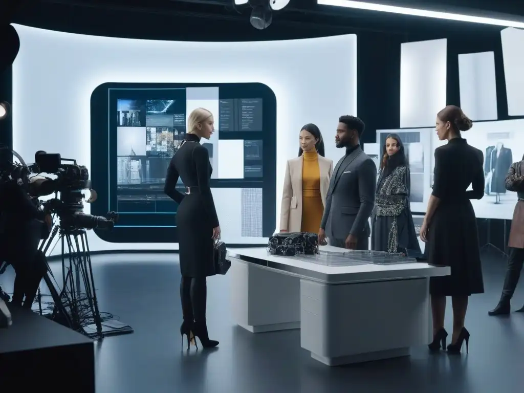 Colaboración creativa: diseñadores y cineastas en estudio futurista Diseñadores y cineastas colaboran en estudio futurista, fusionando moda inclusiva y cine