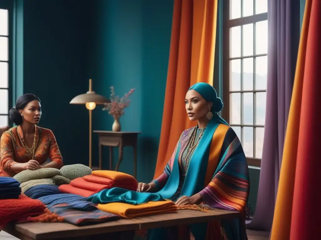 Diseñadores locales crean colección sostenible juntos Diseñadores locales colaborando en moda sostenible y tejidos coloridos, promoviendo comunidades locales