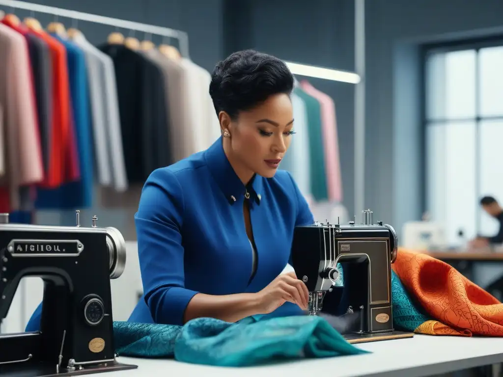 Diseñadores de moda inclusiva crean juntos en estudio moderno Diseñadores de moda de distintas etnias y habilidades colaboran en un estudio moderno y colorido, dialogando y creando juntos, en la industria de la moda inclusiva oportunidades empleo industria