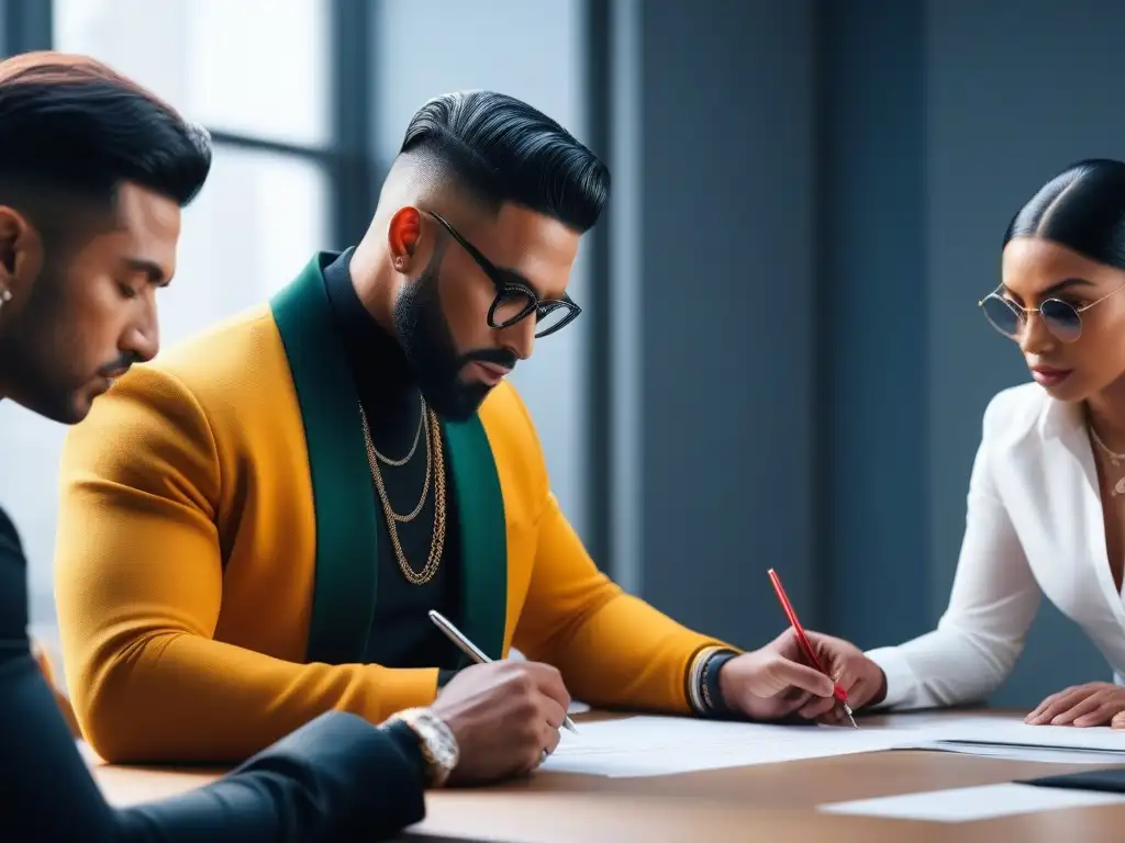 Diseñadores de moda masculina inclusiva colaborando en sketches de diseño