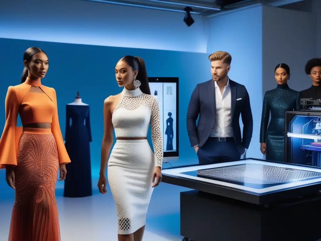 Moda inclusiva: Diseñadores crean con tecnología 3D Diseñadores de moda con impresión 3D crean piezas únicas e inclusivas en un estudio moderno y colorido
