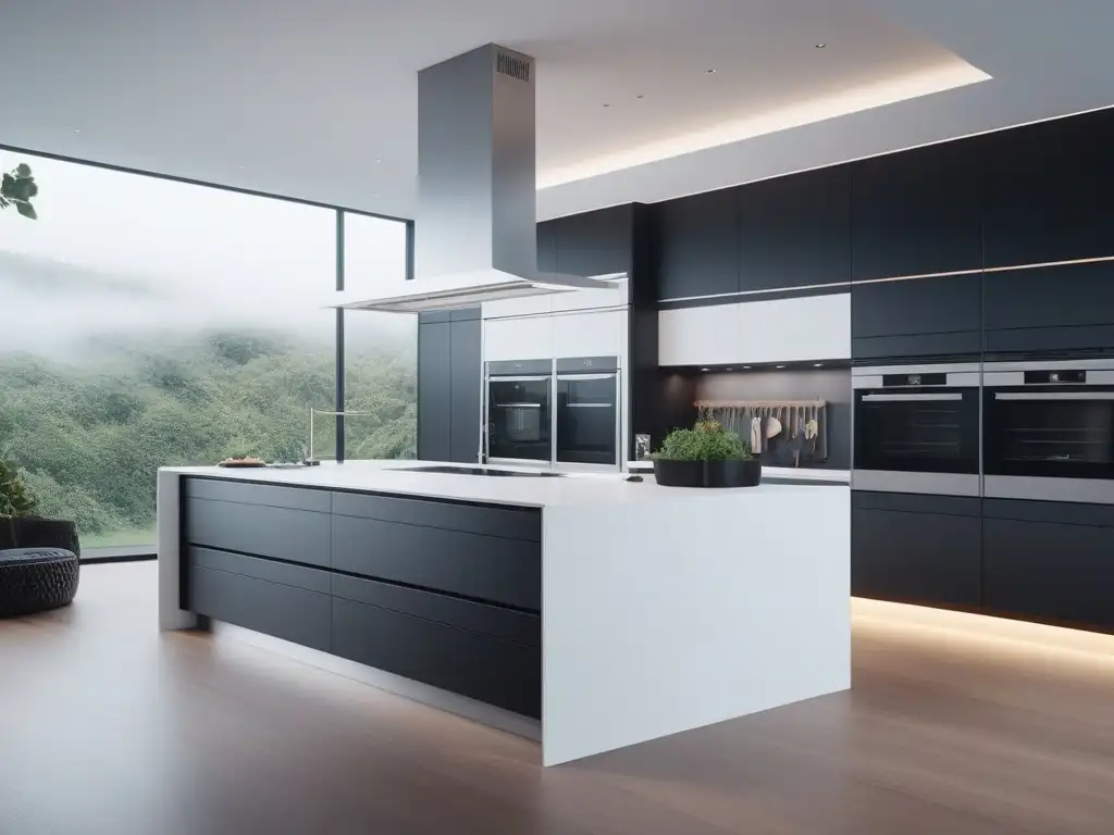 Cocina moderna de lujo con electrodomésticos futuristas Diseño de cocina moderna con electrodomésticos artísticos innovadores
