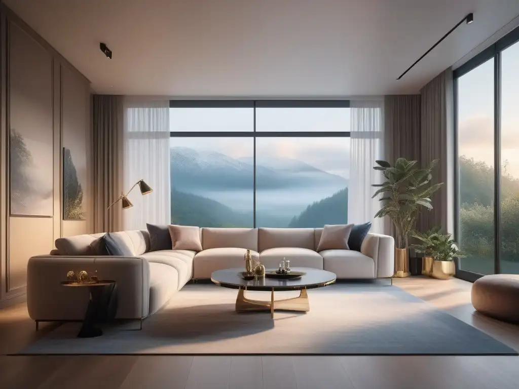 Salón de lujo moderno con muebles ergonómicos Diseño ergonómico y lujo se fusionan en elegante salón con mobiliario moderno, sofisticado y confortable