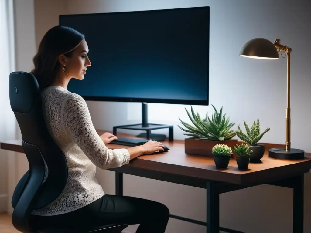 Oficina en casa de lujo y diseño ergonómico Diseño ergonómico de lujo para un espacio de trabajo en casa sofisticado y funcional con plantas