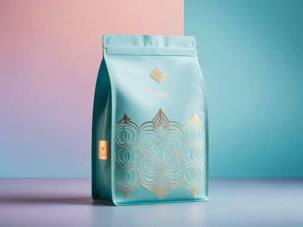 Diseño de packaging de lujo con patrones geométricos inspirados en culturas diversas Diseño de packaging de moda inclusiva y diversa en tonos pastel con acentos metálicos