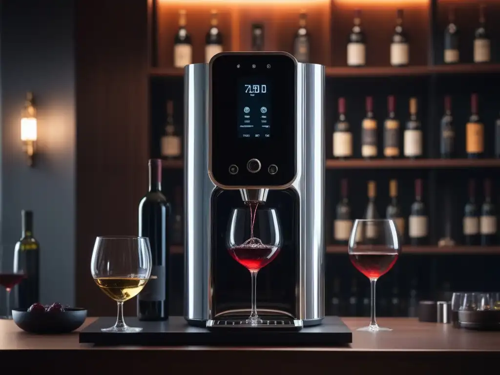 Dispensador de vino futurista en bodega de lujo Dispensador de vino futurista y lujoso en bodega elegante